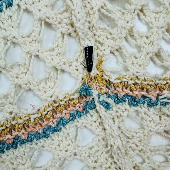 Boho Hippie Cotton Crochet Open Knit Fringe Long Hooded Duster Women's Size M/L - Picture 8 of 8